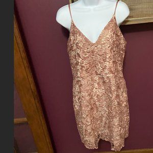 Express Lace Pink Mini Dress - Size Tan
